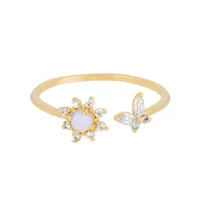 New Plum Blossom Butterfly Open Ring 18k Gold Zircon Inlaid Copper Adjustable Ring main image 1