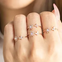 New Plum Blossom Butterfly Open Ring 18k Gold Zircon Inlaid Copper Adjustable Ring main image 2