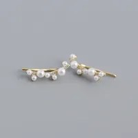 Yhe0326 S925 Silver Geometric Imitation Pearl Diamond Branch Ear Clip Earrings sku image 1