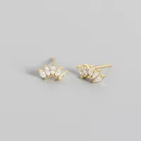 Yhe0290 S925 Sterling Silver Geometric Horse Eye Inlaid Stone Personality Stacking Earrings sku image 2