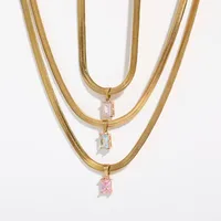 Wholesale Jewelry Geometric Glass Copper 18K Gold Plated Necklace main image 1