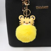 Cartoon Tiger Imitation Rex Rabbit Fur Ball Keychain Car Car Zodiac Tiger Plush Pendant Accessories main image 1