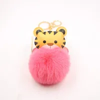 Cartoon Tiger Imitation Rex Rabbit Fur Ball Keychain Car Car Zodiac Tiger Plush Pendant Accessories main image 5