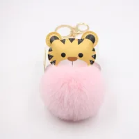 Cartoon Tiger Imitation Rex Rabbit Fur Ball Keychain Car Car Zodiac Tiger Plush Pendant Accessories sku image 1