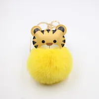 Cartoon Tiger Imitation Rex Rabbit Fur Ball Keychain Car Car Zodiac Tiger Plush Pendant Accessories sku image 7