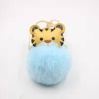 Cartoon Tiger Imitation Rex Rabbit Fur Ball Keychain Car Car Zodiac Tiger Plush Pendant Accessories sku image 2