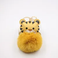Cartoon Tiger Imitation Rex Rabbit Fur Ball Keychain Car Car Zodiac Tiger Plush Pendant Accessories sku image 8
