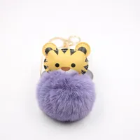 Cartoon Tiger Imitation Rex Rabbit Fur Ball Keychain Car Car Zodiac Tiger Plush Pendant Accessories sku image 3