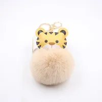 Cartoon Tiger Imitation Rex Rabbit Fur Ball Keychain Car Car Zodiac Tiger Plush Pendant Accessories sku image 4