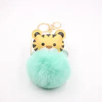 Cartoon Tiger Imitation Rex Rabbit Fur Ball Keychain Car Car Zodiac Tiger Plush Pendant Accessories sku image 5