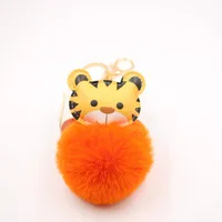 Cartoon Tiger Imitation Rex Rabbit Fur Ball Keychain Car Car Zodiac Tiger Plush Pendant Accessories sku image 10