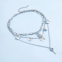 Wholesale Jewelry Butterfly Lock Key Pendant Multi-layer Necklace Nihaowholesale sku image 1