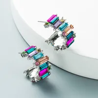 Fashion Flower Diamond Alloy Artificial Gemstones Earrings main image 3