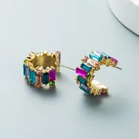 Fashion Flower Diamond Alloy Artificial Gemstones Earrings main image 4