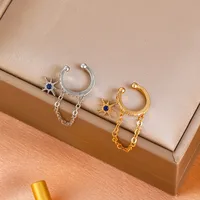Simple Zircon Holeless Ear Bone Clip Retro Copper Inlaid Zircon Five-pointed Star Chain Ear Clip main image 2