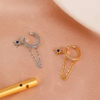 Simple Zircon Holeless Ear Bone Clip Retro Copper Inlaid Zircon Five-pointed Star Chain Ear Clip main image 3