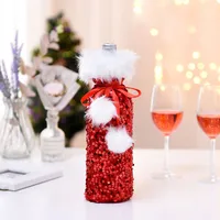 Cross-border New Arrival Christmas Decorations European And American Sequins Bottle Cover Plush Drawstring Wine Gift Box Hotel Dining Table Dress Up main image 3