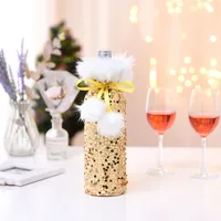 Cross-border New Arrival Christmas Decorations European And American Sequins Bottle Cover Plush Drawstring Wine Gift Box Hotel Dining Table Dress Up main image 4