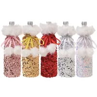 Cross-border New Arrival Christmas Decorations European And American Sequins Bottle Cover Plush Drawstring Wine Gift Box Hotel Dining Table Dress Up main image 5