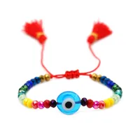 Simple Bohemian Ethnic Style Colored Glaze Blue Eye Beads Rainbow Crystal Beaded Tassel Couple Small Bracelet main image 3