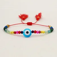 Simple Bohemian Ethnic Style Colored Glaze Blue Eye Beads Rainbow Crystal Beaded Tassel Couple Small Bracelet main image 4