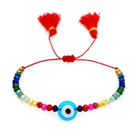 Simple Bohemian Ethnic Style Colored Glaze Blue Eye Beads Rainbow Crystal Beaded Tassel Couple Small Bracelet main image 5