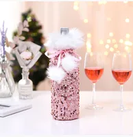 Cross-border New Arrival Christmas Decorations European And American Sequins Bottle Cover Plush Drawstring Wine Gift Box Hotel Dining Table Dress Up sku image 4