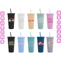 Double-layer Plastic Straw Cup With Lid 24oz Large-capacity Plastic Frosted Ready-to-hand Water Cup main image 2