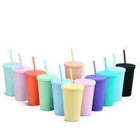 Candy Color Double-layer Plastic Straw Cup 16oz Plastic Frosted Water Cup main image 1