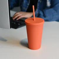 Candy Color Double-layer Plastic Straw Cup 16oz Plastic Frosted Water Cup main image 2
