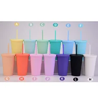 Candy Color Double-layer Plastic Straw Cup 16oz Plastic Frosted Water Cup main image 3