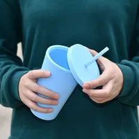 Candy Color Double-layer Plastic Straw Cup 16oz Plastic Frosted Water Cup main image 4
