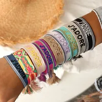 Cross-border  Cotton Woven Colorful Nepal Ethnic Style Hand-woven Long Fringe I Like Bracelets For Women Wholesale main image 1