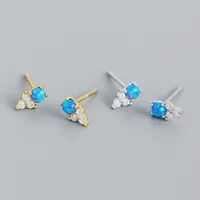 925 Sterling Silver Gem Geometric Earrings Ear Studs main image 5