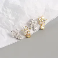 925 Sterling Silver Gem Flower Earrings Ear Studs main image 4