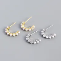 S925 Silver Geometric Type C-shape Pearl Earring Wholesale main image 2