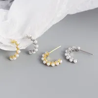 S925 Silver Geometric Type C-shape Pearl Earring Wholesale main image 4