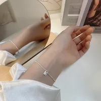 South Korean S925 Sterling Silver Smile Face Small Lock Bracelet Ins Simple Plain Silver Jewelry main image 4