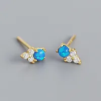 925 Sterling Silver Gem Geometric Earrings Ear Studs sku image 2