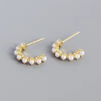 S925 Silver Geometric Type C-shape Pearl Earring Wholesale sku image 2