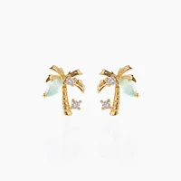 Beach Coconut Tree Earrings Copper Plated 18k Real Gold Earrings sku image 1