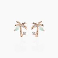 Beach Coconut Tree Earrings Copper Plated 18k Real Gold Earrings sku image 2