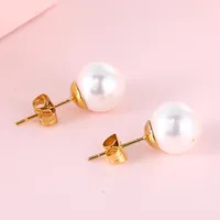 Korean Style Geometric Plating Inlaid Shell Titanium Steel 18K Gold Plated Earrings main image 4