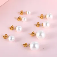 Korean Style Geometric Plating Inlaid Shell Titanium Steel 18K Gold Plated Earrings main image 1
