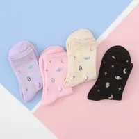 Autumn And Winter New Sweet Leisure College Style Women's Fashion Socks Wholesale Cartoon Planet Moon Neps Yarn Female Middle Tube Socks main image 2