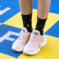Autumn And Winter New Sweet Leisure College Style Women's Fashion Socks Wholesale Cartoon Planet Moon Neps Yarn Female Middle Tube Socks main image 3