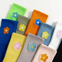 College Style Autumn And Winter New Cartoon Embroidery Small Flower Tube Socks Wholesale main image 2