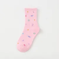 Autumn And Winter New Sweet Leisure College Style Women's Fashion Socks Wholesale Cartoon Planet Moon Neps Yarn Female Middle Tube Socks sku image 2