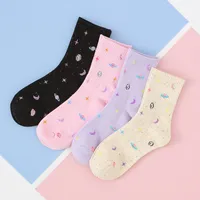 Autumn And Winter New Sweet Leisure College Style Women's Fashion Socks Wholesale Cartoon Planet Moon Neps Yarn Female Middle Tube Socks sku image 3