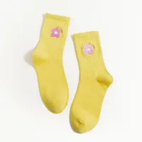 College Style Autumn And Winter New Cartoon Embroidery Small Flower Tube Socks Wholesale sku image 6